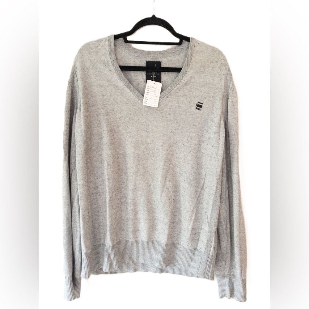 G-Star Raw Gray V-Neck Sweater SZ XL Pullover Classic  Heritage V Long Sleeve